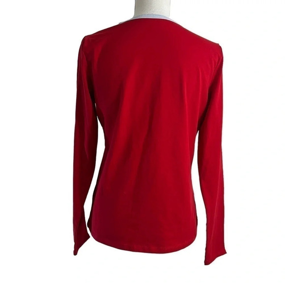 Lands End Red Long Sleeve T Shirt Womens Size Small Gray Trim Pullover Casual - Picture 3 of 6